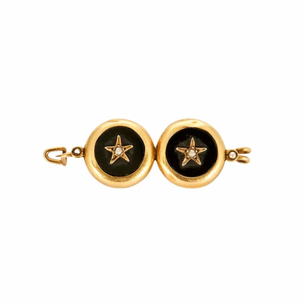 Broche Ancienne Or Onyx Perles