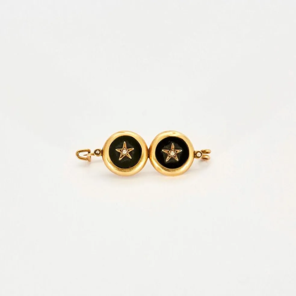 Broche Ancienne Or Onyx Perles