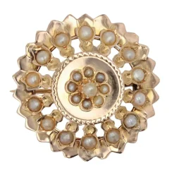 Broche ancienne or rose et perles fines