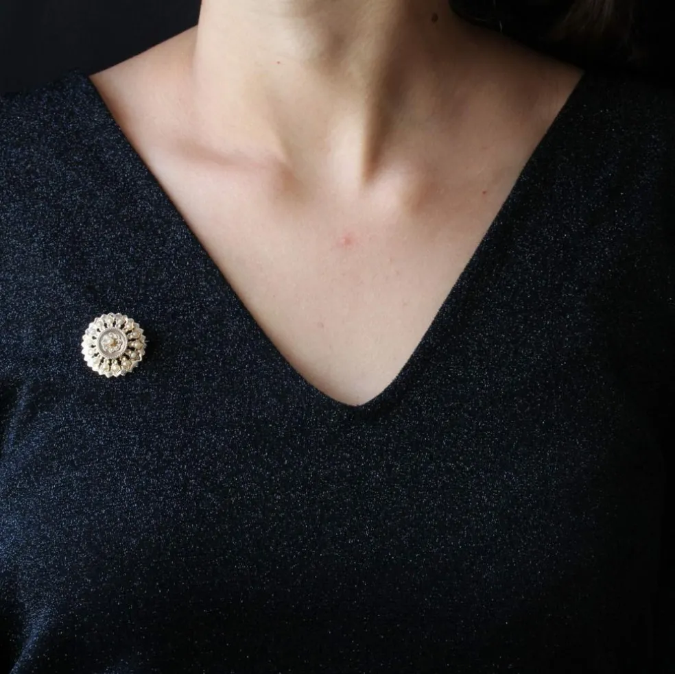 Broche ancienne or rose et perles fines
