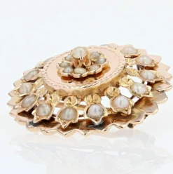 Broche ancienne or rose et perles fines
