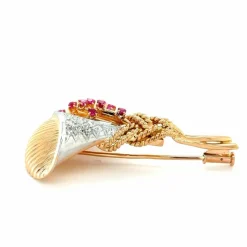 Broche Ancienne or rose et platine rubis et diamants
