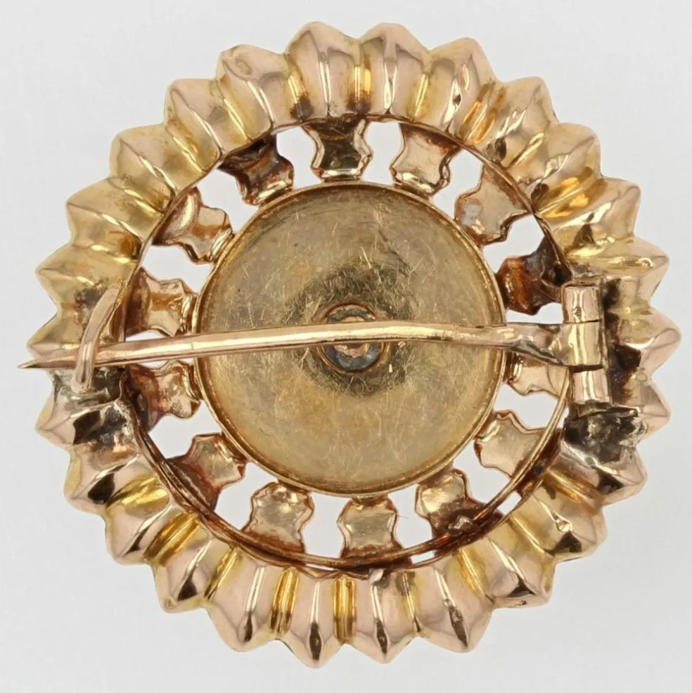Broche ancienne or rose et perles fines