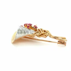Broche Ancienne or rose et platine rubis et diamants