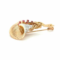 Broche Ancienne or rose et platine rubis et diamants