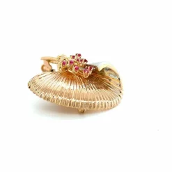 Broche Ancienne or rose et platine rubis et diamants
