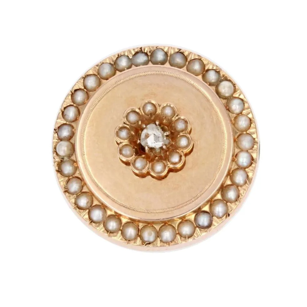 Broche ancienne or rose perles fines et diamant