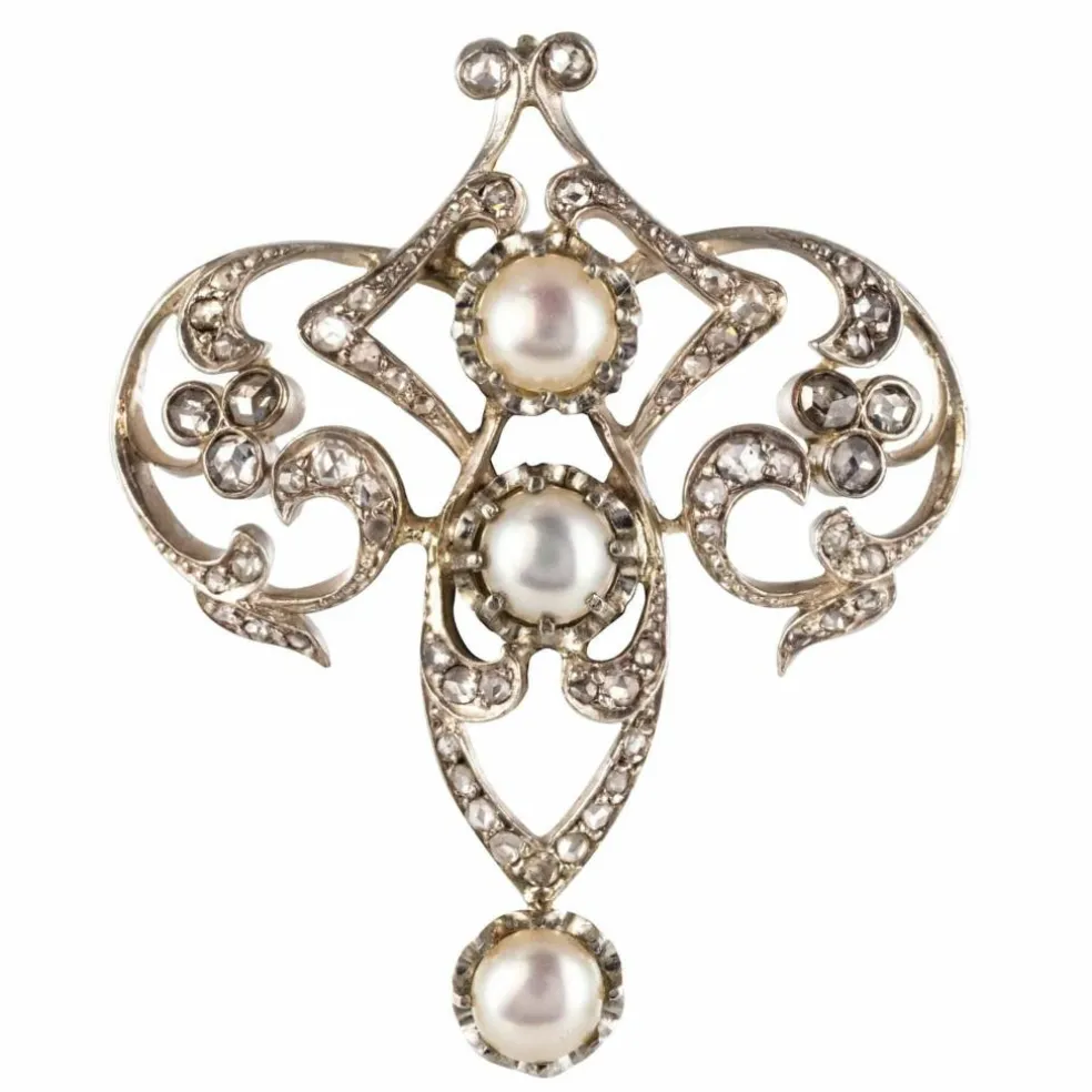 Broche ancienne Perles et Diamants