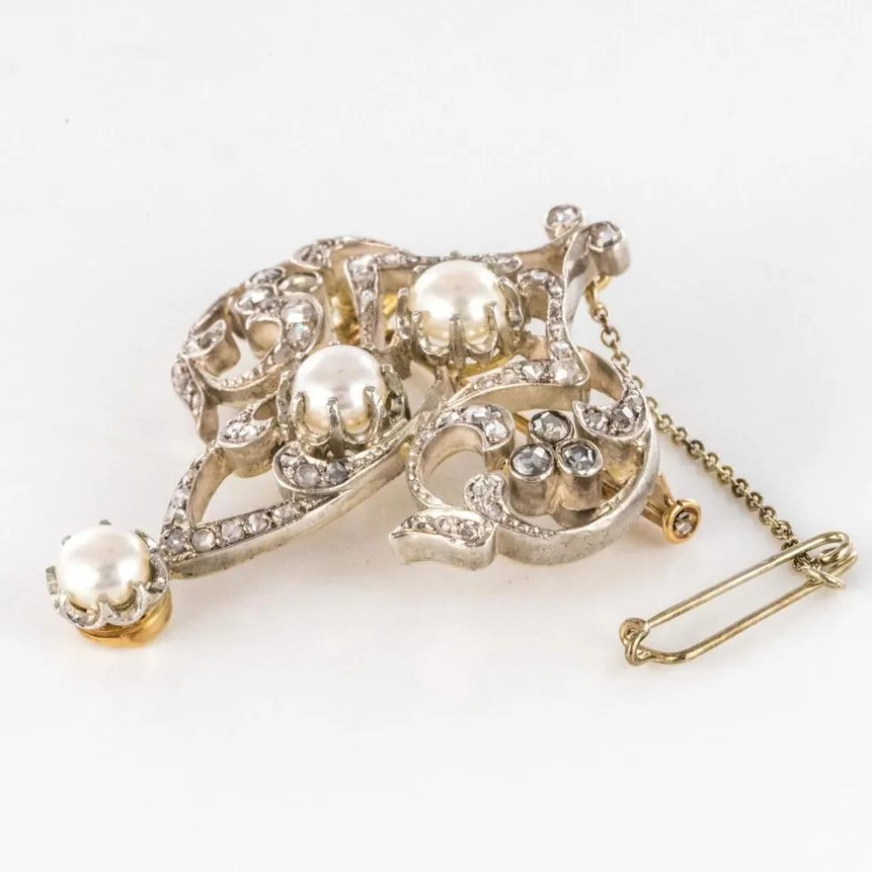 Broche ancienne Perles et Diamants