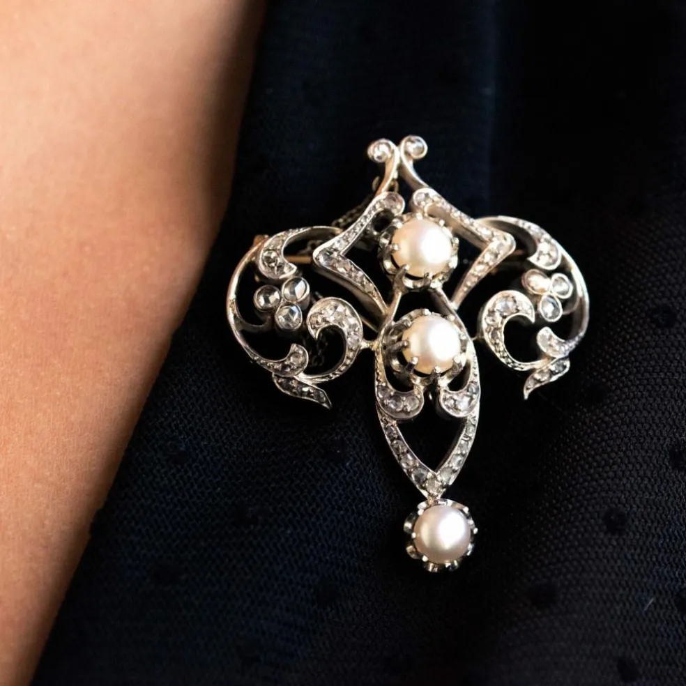 Broche ancienne Perles et Diamants