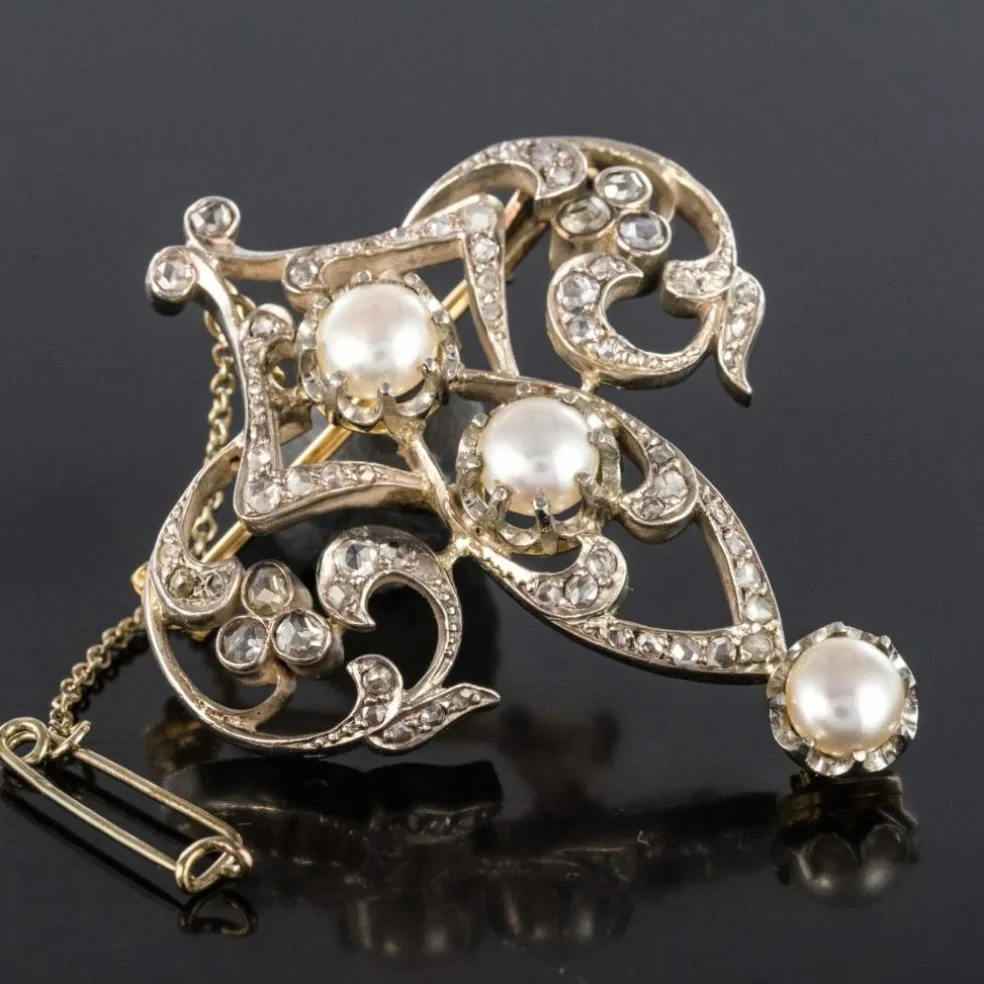 Broche ancienne Perles et Diamants
