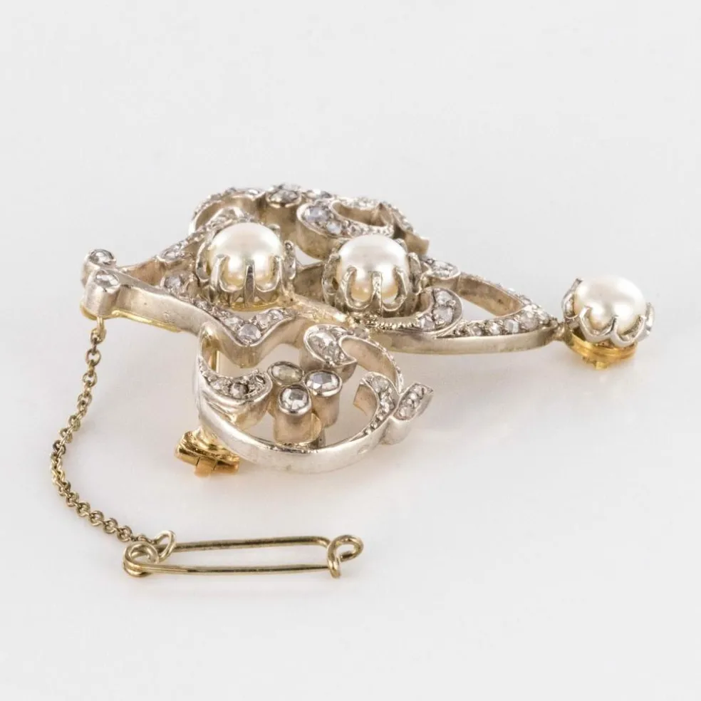 Broche ancienne Perles et Diamants