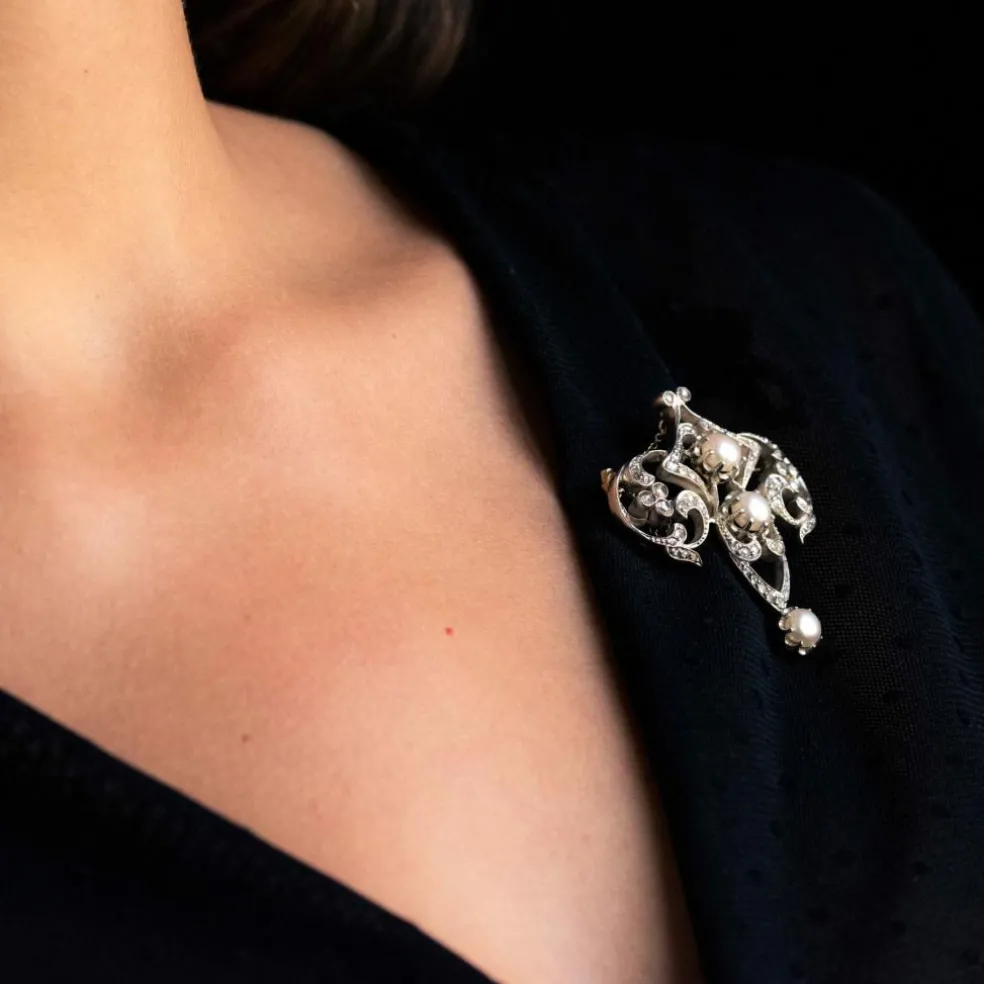 Broche ancienne Perles et Diamants