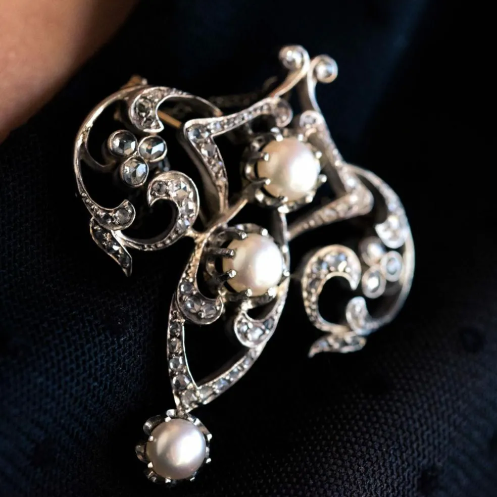 Broche ancienne Perles et Diamants