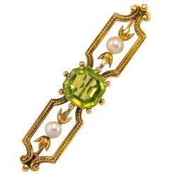 Broche ancienne Péridot Perles fines