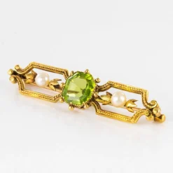 Broche ancienne Péridot Perles fines