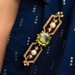 Broche ancienne Péridot Perles fines