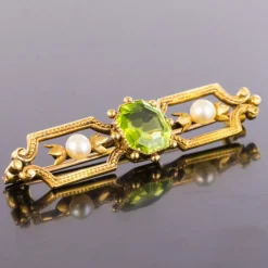 Broche ancienne Péridot Perles fines