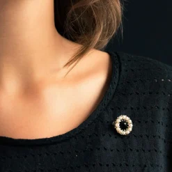 Broche ancienne ronde perles fines et diamants
