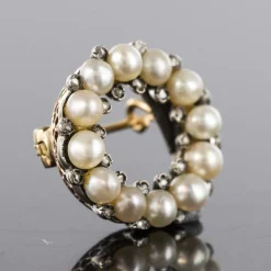 Broche ancienne ronde perles fines et diamants