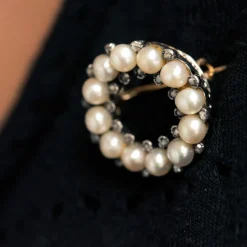 Broche ancienne ronde perles fines et diamants