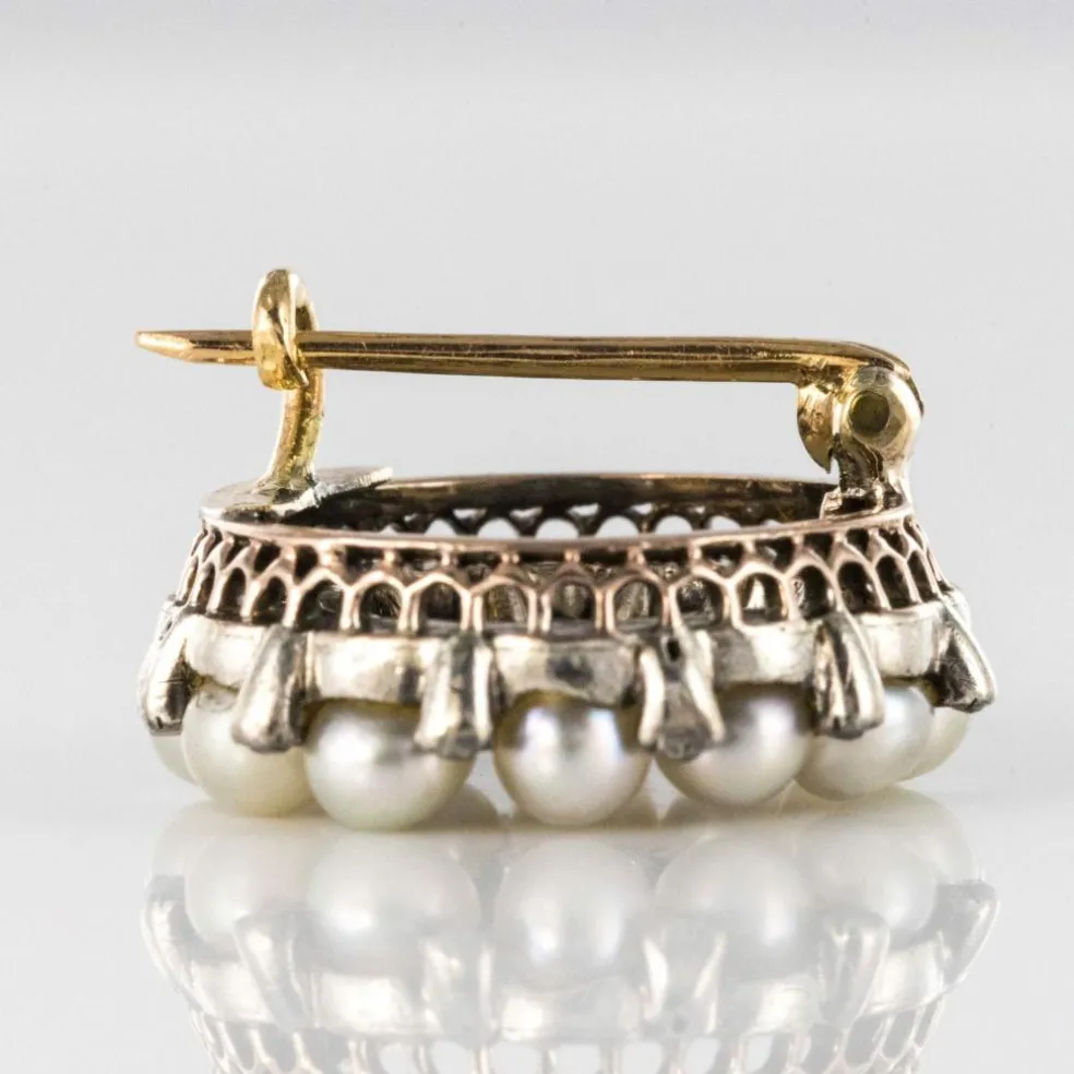 Broche ancienne ronde perles fines et diamants