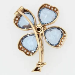 Broche ancienne trèfle spinelles et diamants