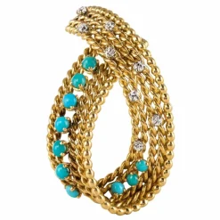 Broche ancienne turquoises et diamants