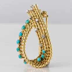 Broche ancienne turquoises et diamants