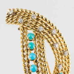 Broche ancienne turquoises et diamants