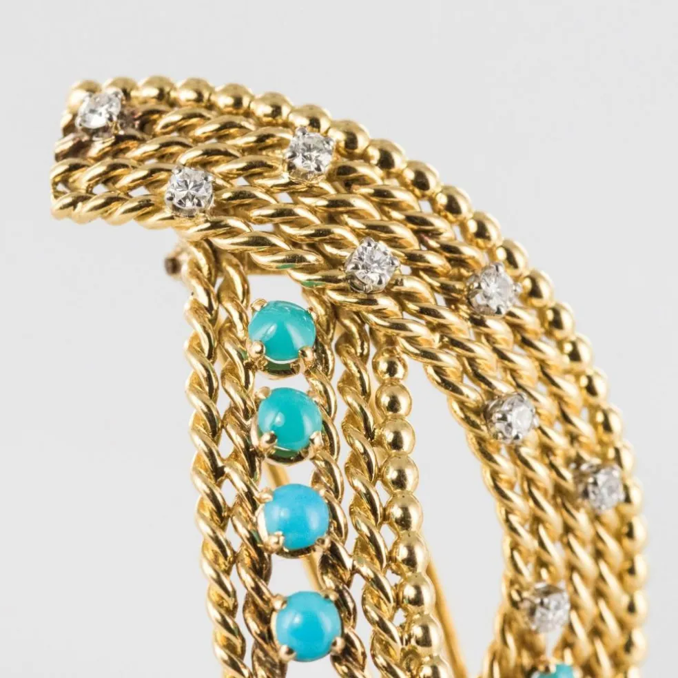 Broche ancienne turquoises et diamants