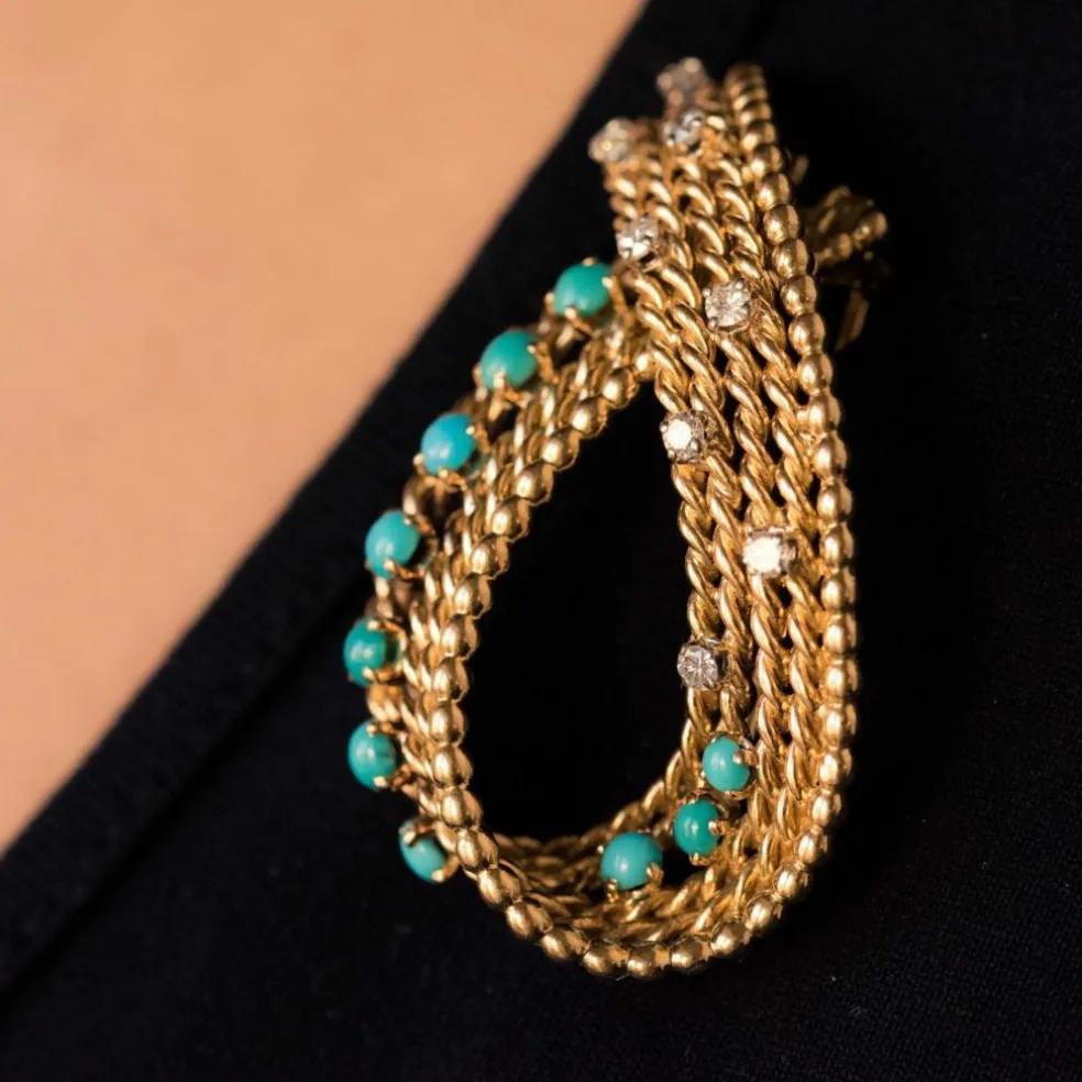 Broche ancienne turquoises et diamants