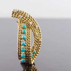 Broche ancienne turquoises et diamants