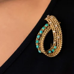 Broche ancienne turquoises et diamants