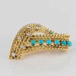 Broche ancienne turquoises et diamants