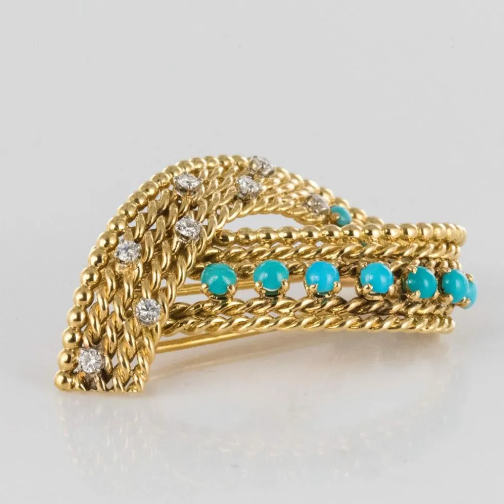 Broche ancienne turquoises et diamants