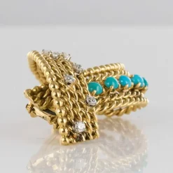 Broche ancienne turquoises et diamants