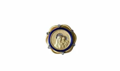 Broche Ancienne Vierge en or jaune Diamants et Email