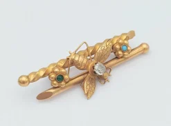 Broche animalière ancienne or jaune diamant