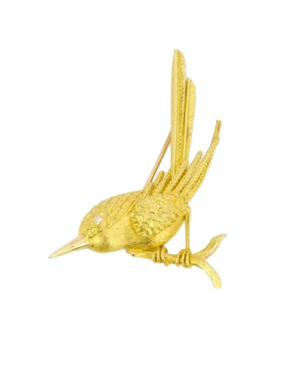 Broche animalière Oiseau or jaune diamant