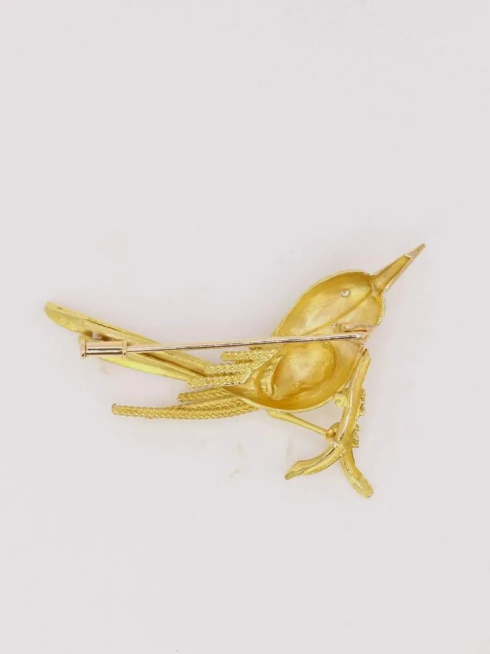 Broche animalière Oiseau or jaune diamant