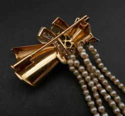 Broche Années 50 Saphir, Citrines, Diamants Et Perles