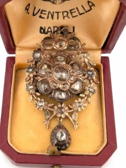 Broche antique en or rose 9 carats avec diamants taille rose