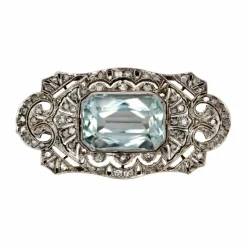 Broche Art Déco aigue-marine et diamants