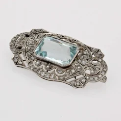 Broche Art Déco aigue-marine et diamants
