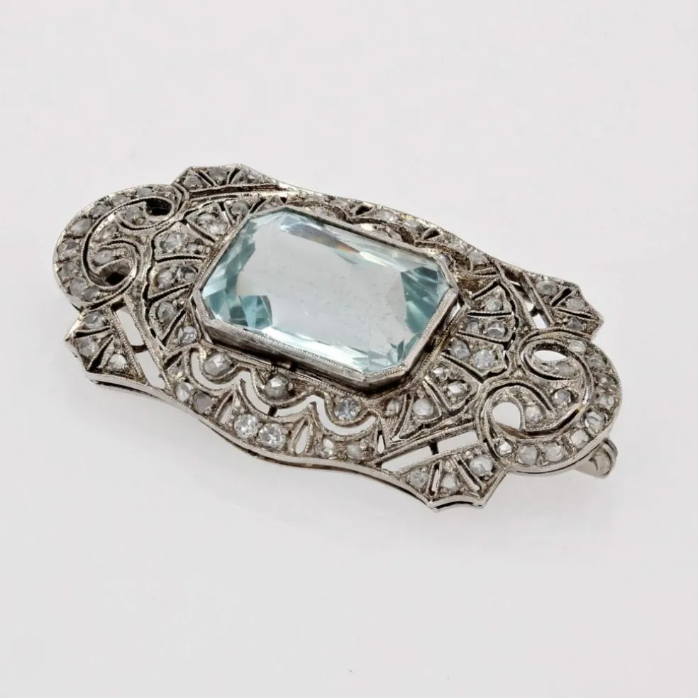 Broche Art Déco aigue-marine et diamants