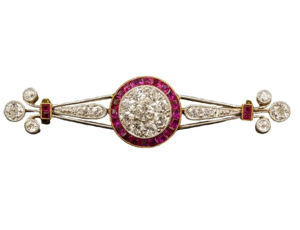 Broche Art Déco diamants rubis