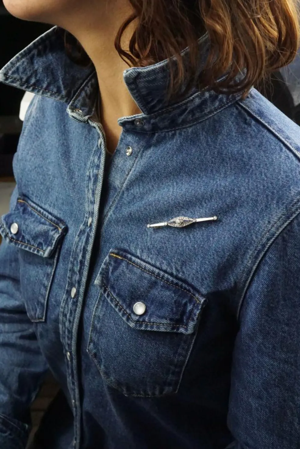 Broche art déco diamants saphirs 2 ors