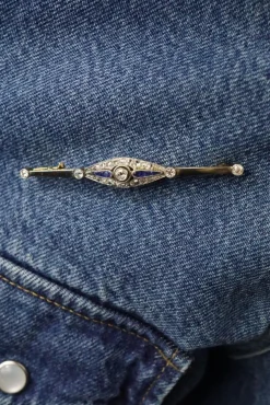 Broche art déco diamants saphirs 2 ors