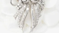 Broche Art déco double clips en or blanc et platine, diamants